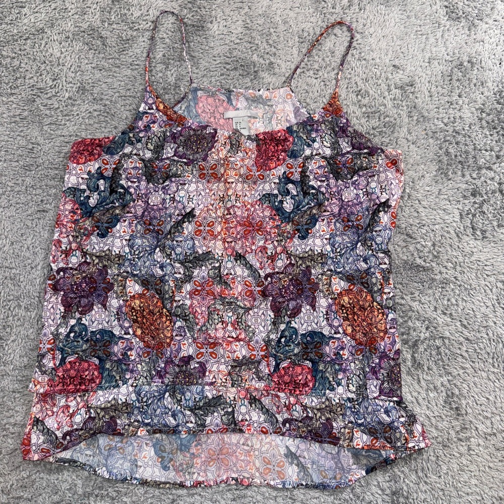 H&M Cami Tank Top Size 4 Purple Pink Floral Medallion Spaghetti Strap Womens